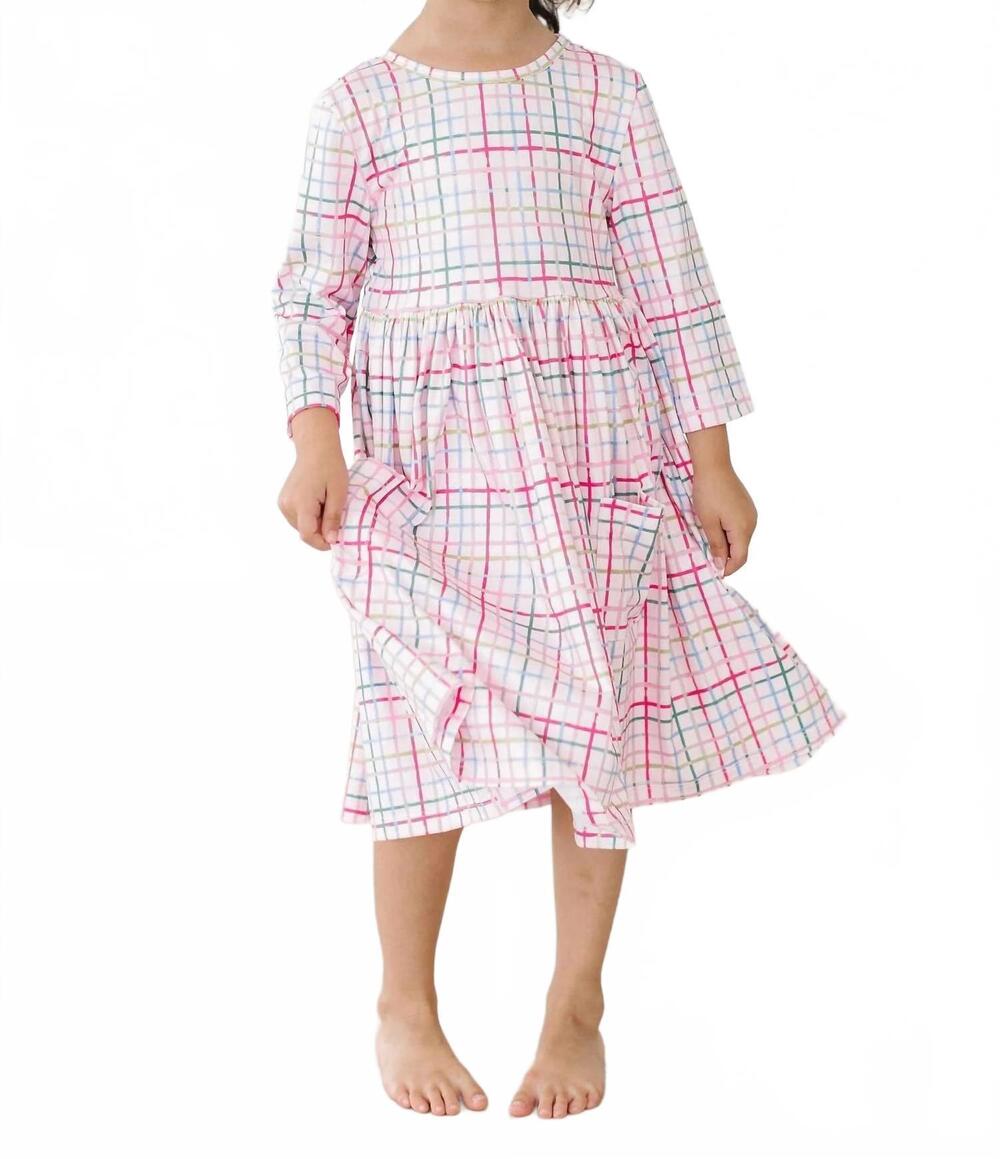 NEW MILA & ROSE three quarter sleeve pocket twirl swirl dress in pink plaid